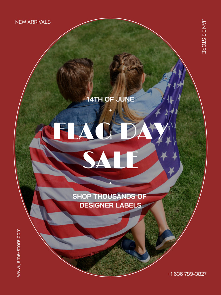 Flag Day Sale Announcement with Little Kids Poster USデザインテンプレート