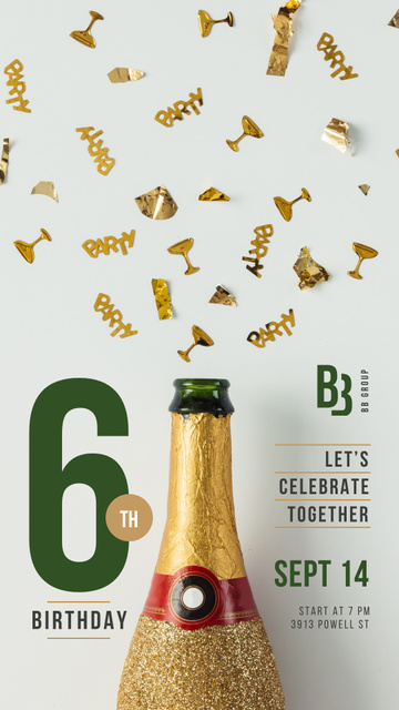 Birthday Greeting Champagne Bottle and Confetti Instagram Story Šablona návrhu