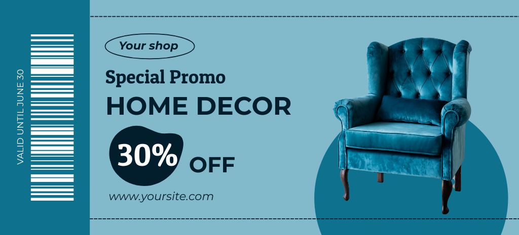 Home Furniture and Decor Promo in Blue Coupon 3.75x8.25in Πρότυπο σχεδίασης