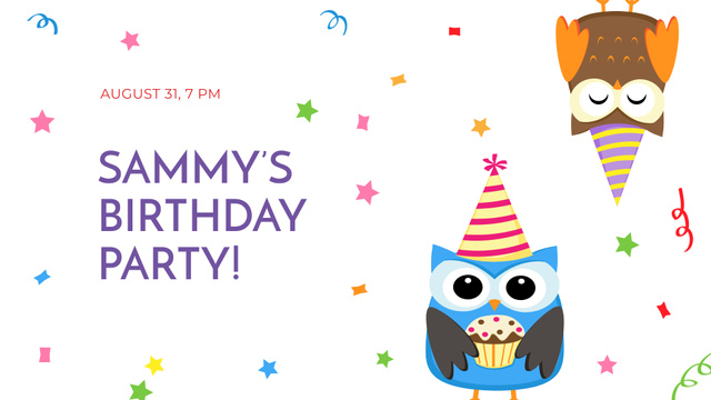 Birthday Party Announcement with Cute Owls FB event cover – шаблон для дизайну