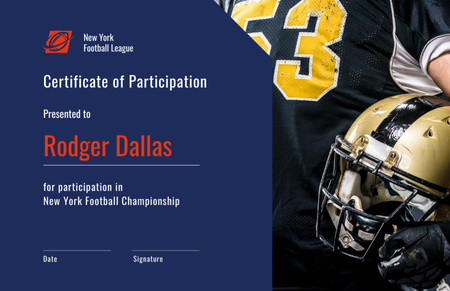 Football Championship Participation Confirmation Certificate 5.5x8.5in Design Template