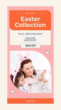Plantilla de diseño de Promoción de la colección de Pascua con linda mamá y niño Instagram Story 