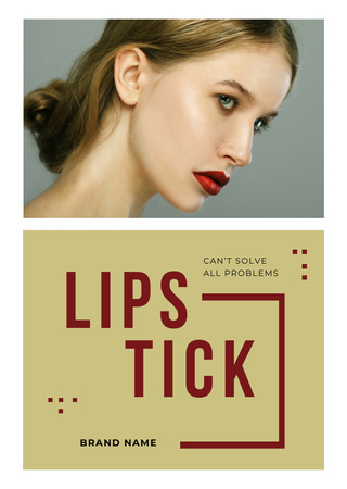 Ontwerpsjabloon van Postcard A6 Vertical van Rode lippenstift voorstel met mooie jonge vrouw