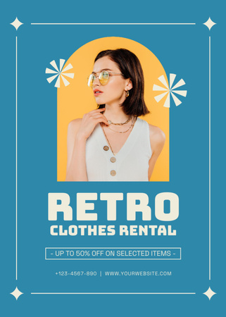 Retro clothes rental blue Flayer – шаблон для дизайну
