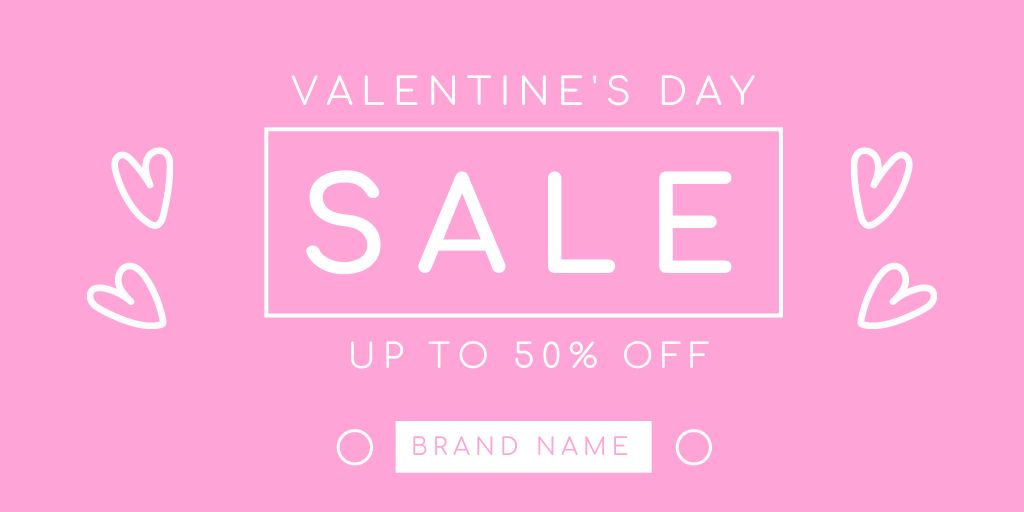 Valentine's Day Sale on Pink with Cute Hearts Twitter Design Template