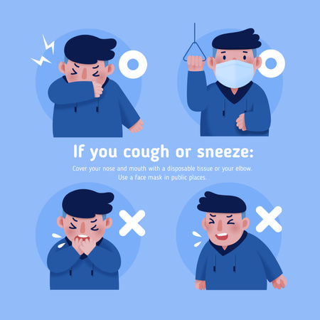 Covid-19 prevention instruction with Man sneezing Instagram Design Template