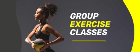 Platilla de diseño Group Exercise Classes Offer with Athletic Woman Facebook cover