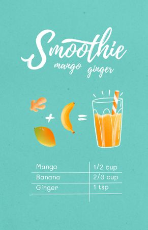 Mango Ginger Smoothie in Glass Recipe Card Design Template