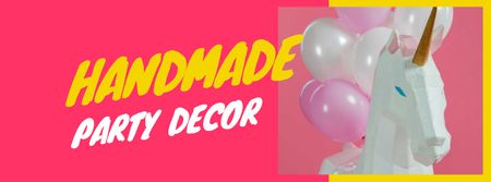 Designvorlage Toy Unicorn and Pink Festive Balloons für Facebook cover