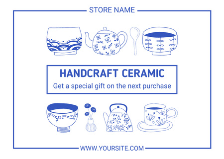 Szablon projektu Handcrafted Ceramic Kitchenware Offer In White Card