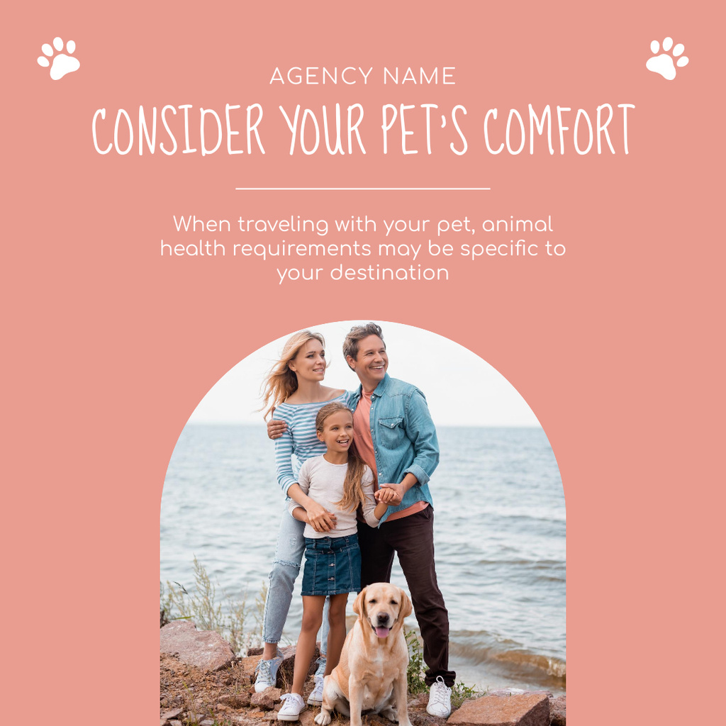 Pet Travel Tips with Family and Dog Instagram Design Template