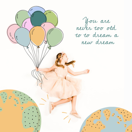 Little Girl with Balloons Instagram Design Template