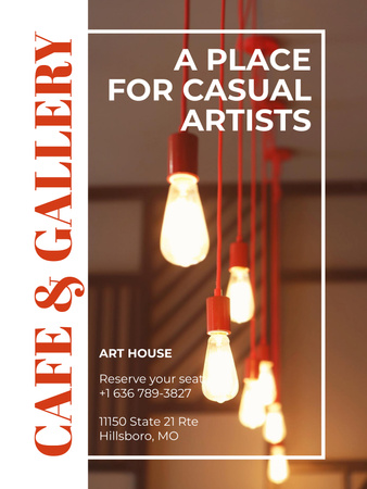 Pozvánka do kavárny a umělecké galerie se stylovými žárovkami Poster US Šablona návrhu