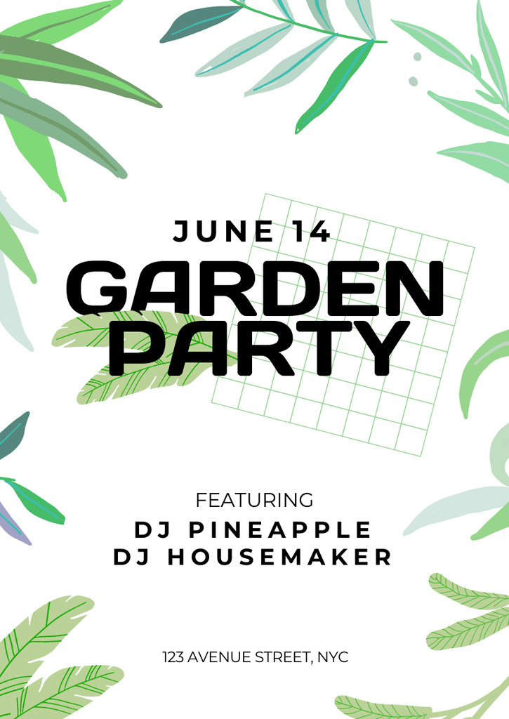 Garden Party Announcement With DJs Poster A3 Design Template