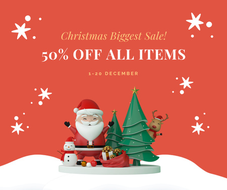 Christmas Sale Santa and Trees on Platform Facebook Design Template