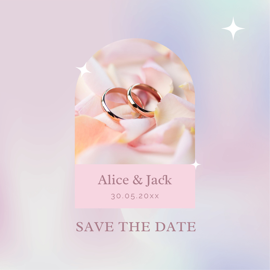 Wedding Party Announcement with Rings in Pastel Pink Gradient Instagram Design Template