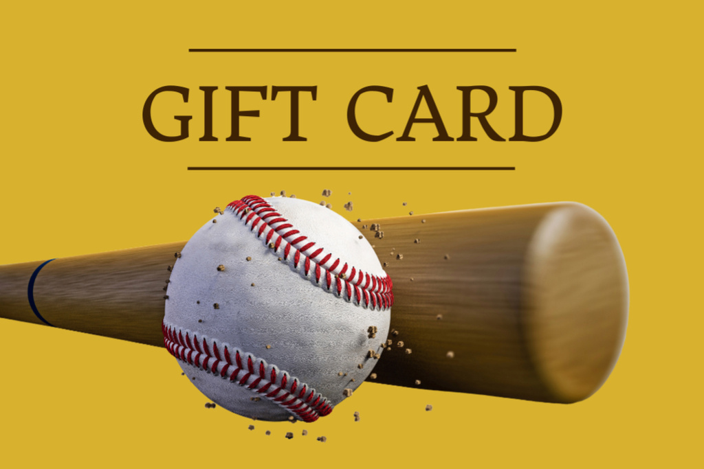 Baseball Equipment Discount Yellow Gift Certificate – шаблон для дизайну