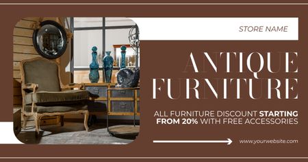 Ontwerpsjabloon van Facebook AD van Antieke meubelstukken tegen gereduceerde tarieven in de winkel