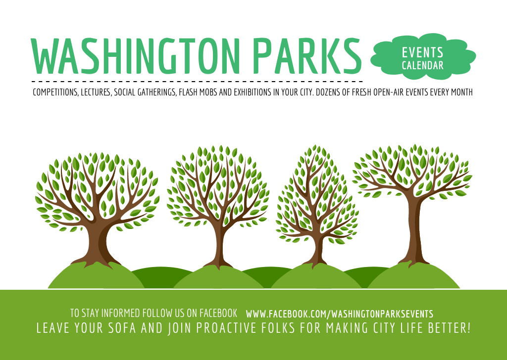 Ontwerpsjabloon van Postcard van Park Event Announcement with Green Trees
