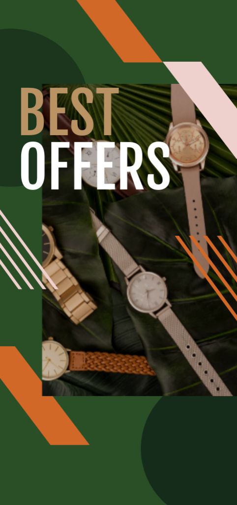 Designvorlage Ad of Watches on Green Leaves für Flyer DIN Large