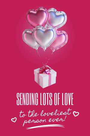 Valentine's Day Greeting with Hearts Air Balloons and Gift Postcard 4x6in Vertical Design Template