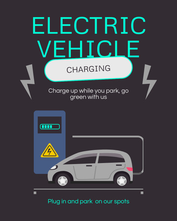 Ontwerpsjabloon van Instagram Post Vertical van Modern opladen van elektrische auto's op de parkeerplaats