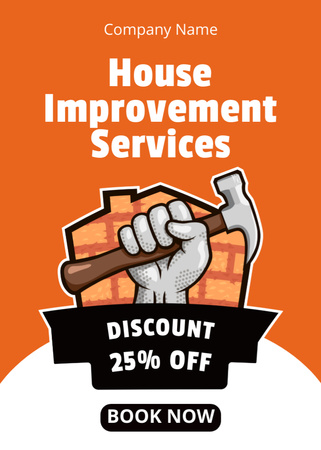 House Improvement Service Offer with Retro Illustration on Orange Flayer Šablona návrhu