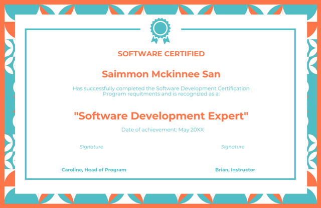Modèle de visuel Award to Software Development Expert - Certificate 5.5x8.5in