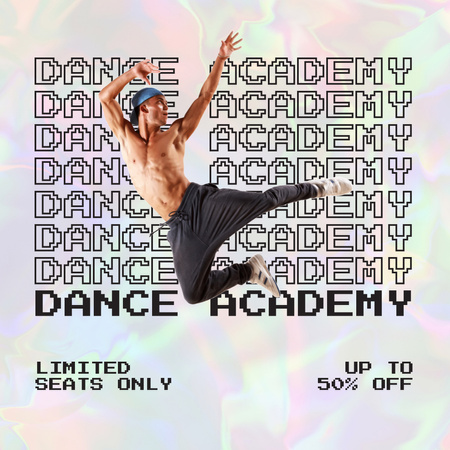 A Táncakadémia promóciója Breakdance-t táncoló férfival Instagram tervezősablon