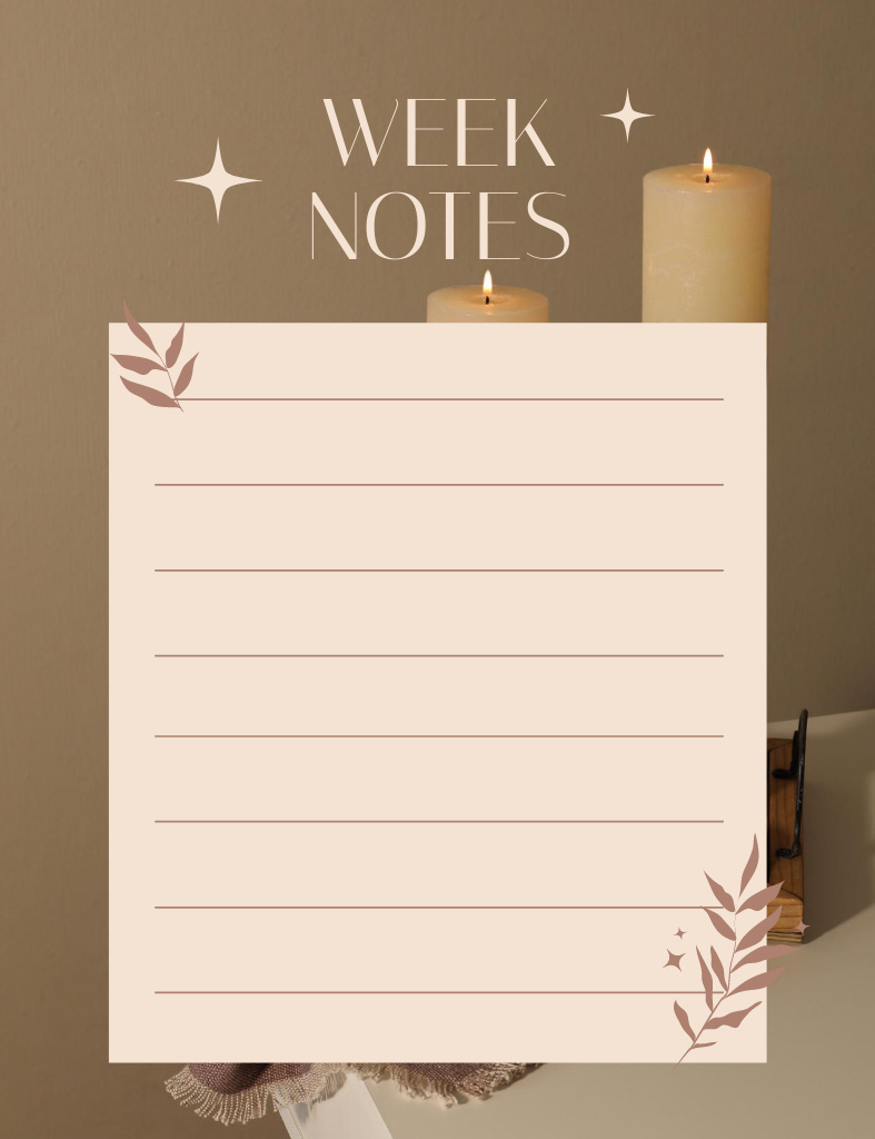 Designvorlage Week Planning Notes With Candles In Beige für Notepad 107x139mm