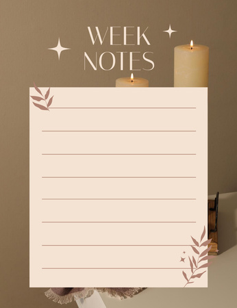 Modèle de visuel Notes de planification de la semaine avec des bougies en beige - Notepad 107x139mm