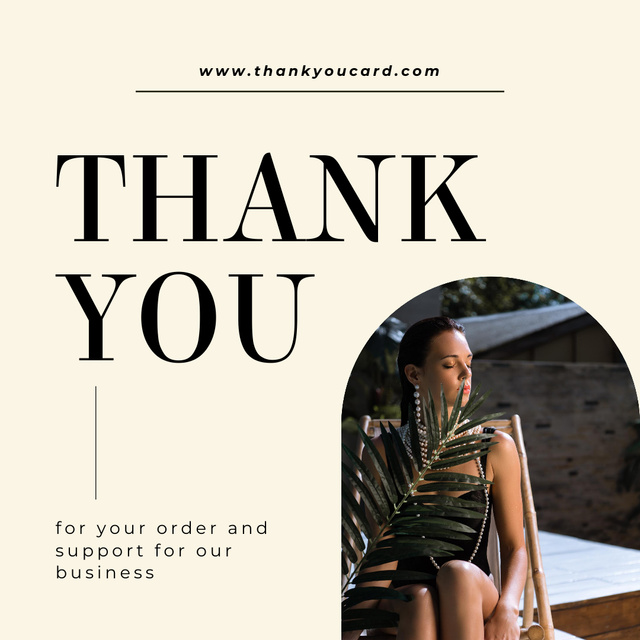 Thank You Card with Attractive Woman in Swimsuit Instagram Design Template
