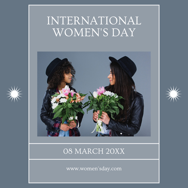 Szablon projektu Happy Women with Bouquets on International Women's Day Instagram