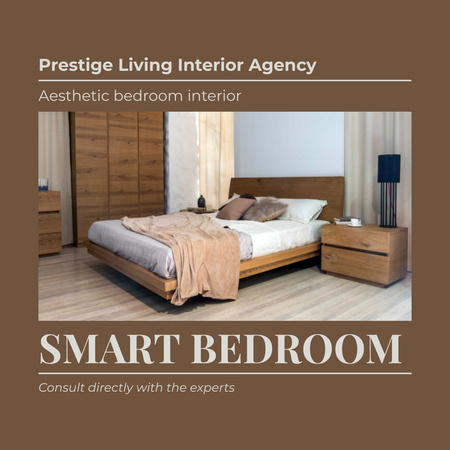 Plantilla de diseño de Anuncio de agencia de diseño de interiores con dormitorio moderno Instagram 