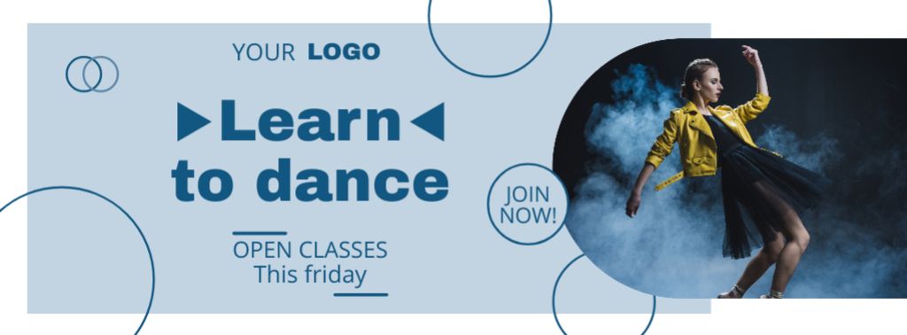 Ad of Open Dance Classes with Dancing Woman Facebook cover Modelo de Design
