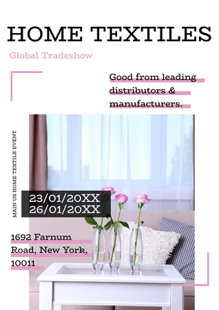 Platilla de diseño Home Textiles Event Announcement with Roses in Interior Poster