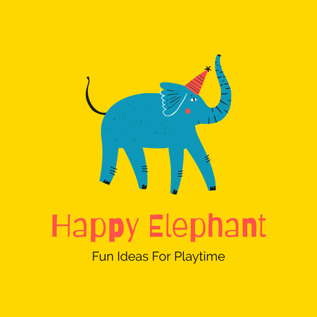 Happy Elephant Emblem Logo Design Template