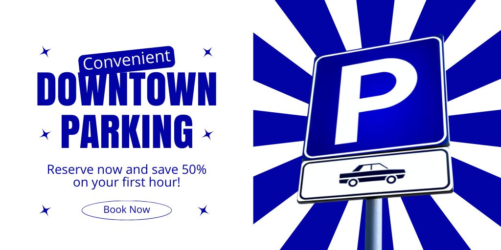 Discount for First Hour Downtown Parking Twitter Design Template