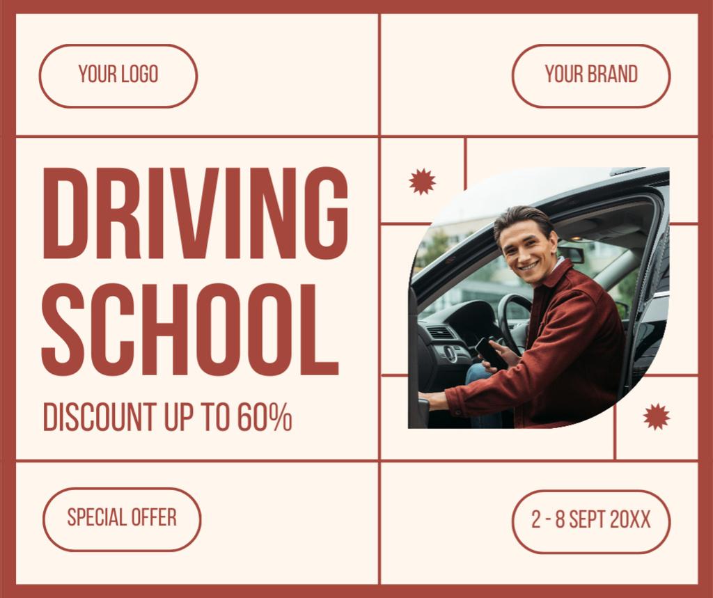Certified Driving School Trainings With Discount Facebook Design Template