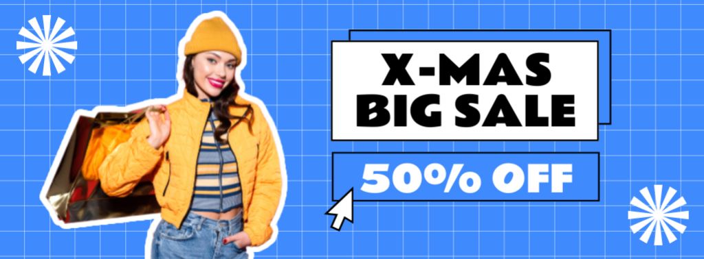 X-mas Big Fashion Sale Blue Facebook cover – шаблон для дизайна