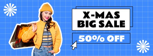 X-mas Big Fashion Sale Blue Facebook cover Šablona návrhu