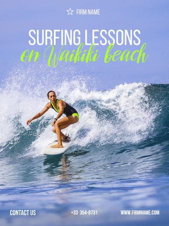Surfing Lessons Ad Poster US Tasarım Şablonu