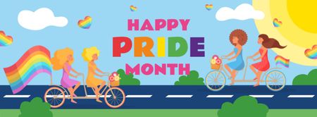 pessoas andando de bicicleta com bandeiras de arco-íris no dia do orgulho Facebook cover Modelo de Design