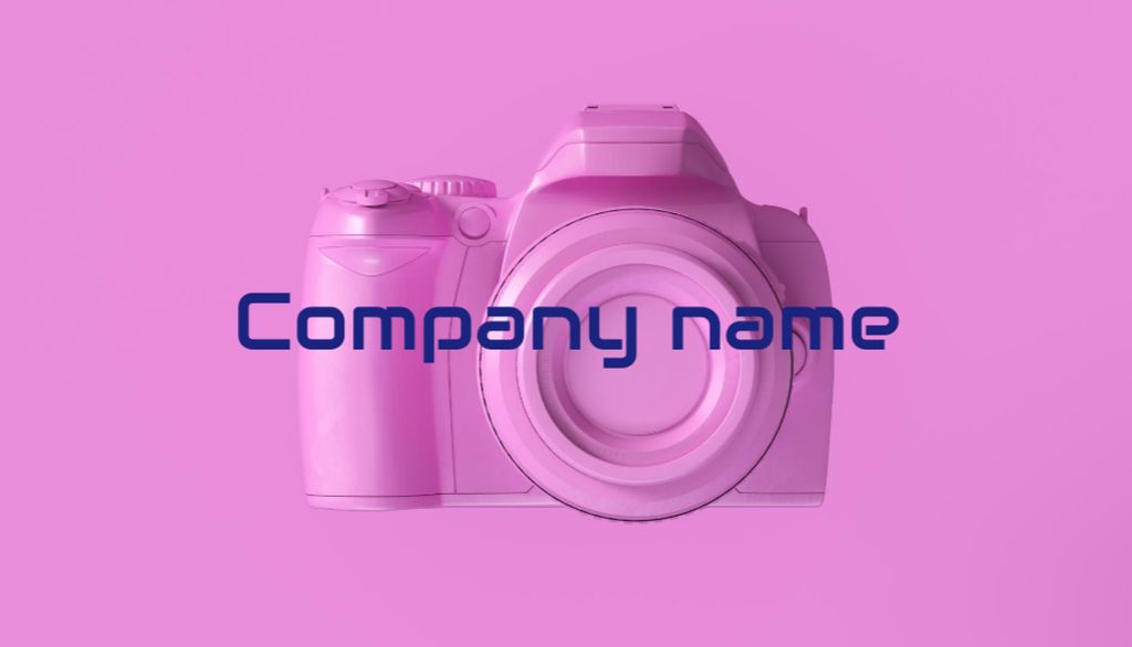 Commercial Photographer Services Offer with Camera on Pink Business Card USデザインテンプレート