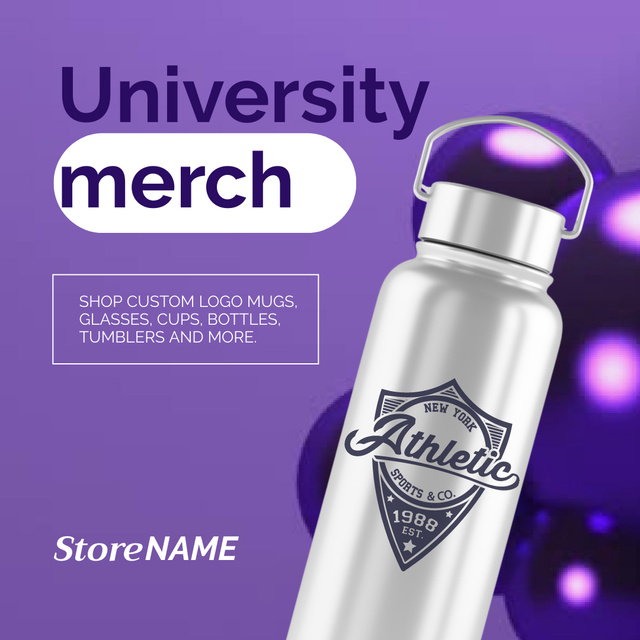 College Merch And Bottles Offer In Purple Animated Post Tasarım Şablonu