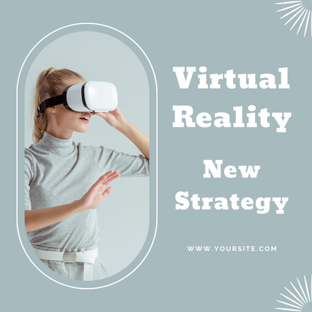 Ontwerpsjabloon van Instagram van Virtual Reality Strategy Offer with Young Woman in VR Glasses
