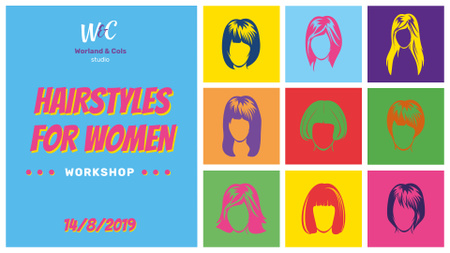 çeşitli kadın saç tarzları kolajı FB event cover Tasarım Şablonu