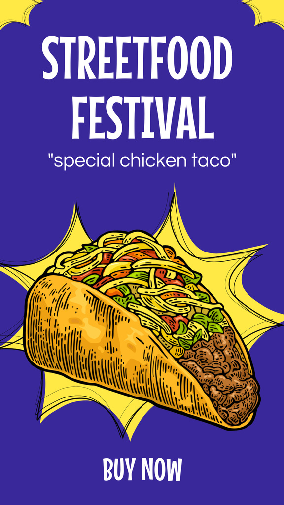 Street Food Festival Announcement with Illustration of Taco Instagram Story Tasarım Şablonu