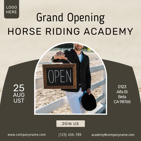 Announcement of Opening of Horse Riding Academy Instagram Design Template