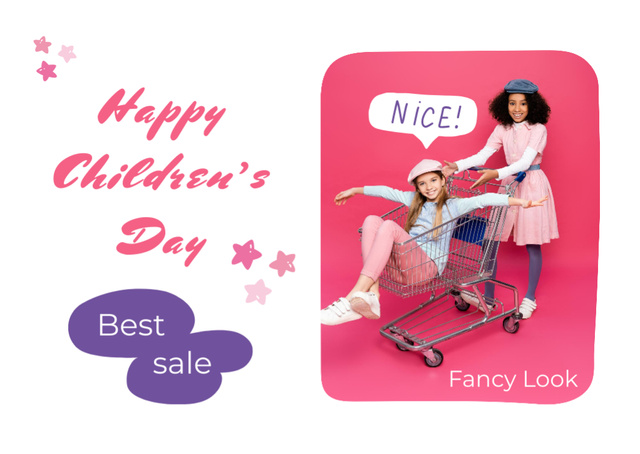 Platilla de diseño Children's Day Ad with Smiling Girls Postcard